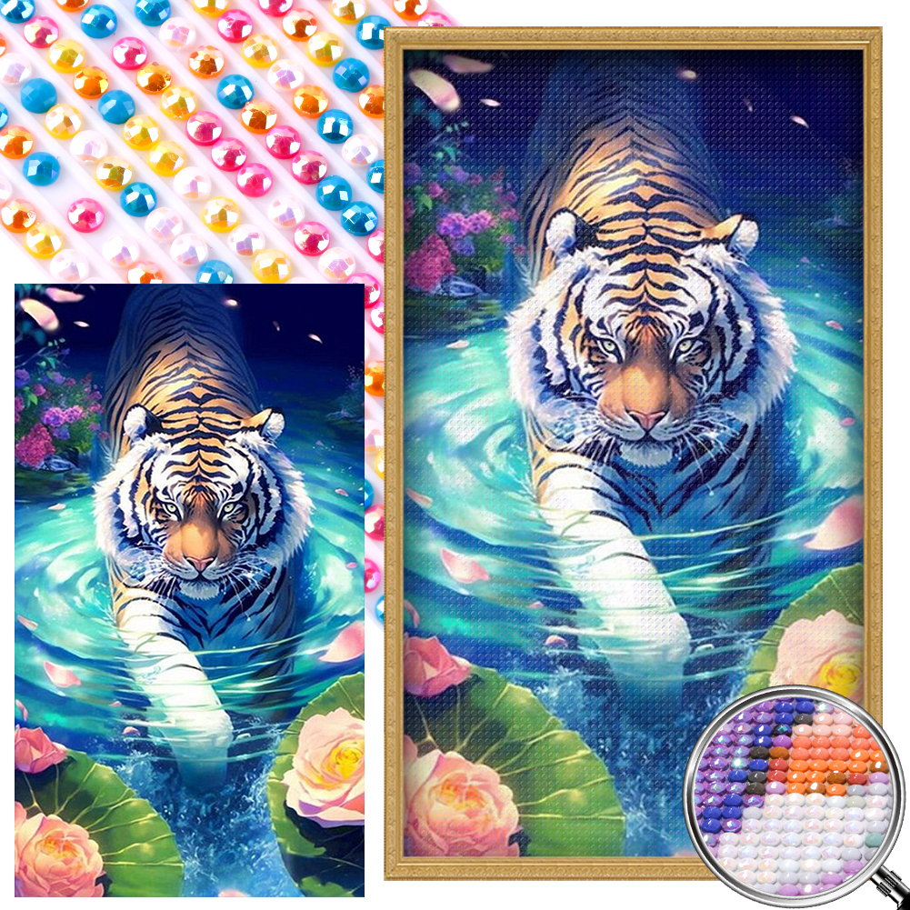 Tiger 40*70cm(picture) round drill diamond painting with 4 to 12 colors of AB drill