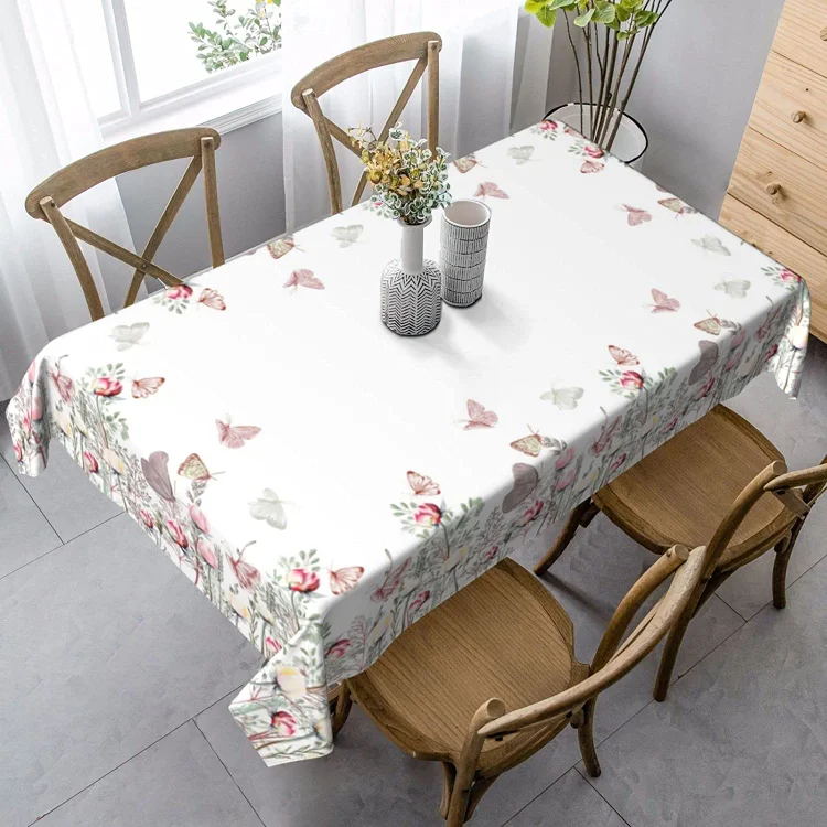 Summer Butterfly Flower Rectangle Tablecloth Wedding Decorations Waterproof Table Tablecloth for Holiday Party Decor