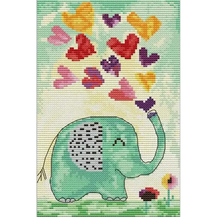 Joy Sunday Love Elephant 14CT Stamped Cross Stitch 17*27CM