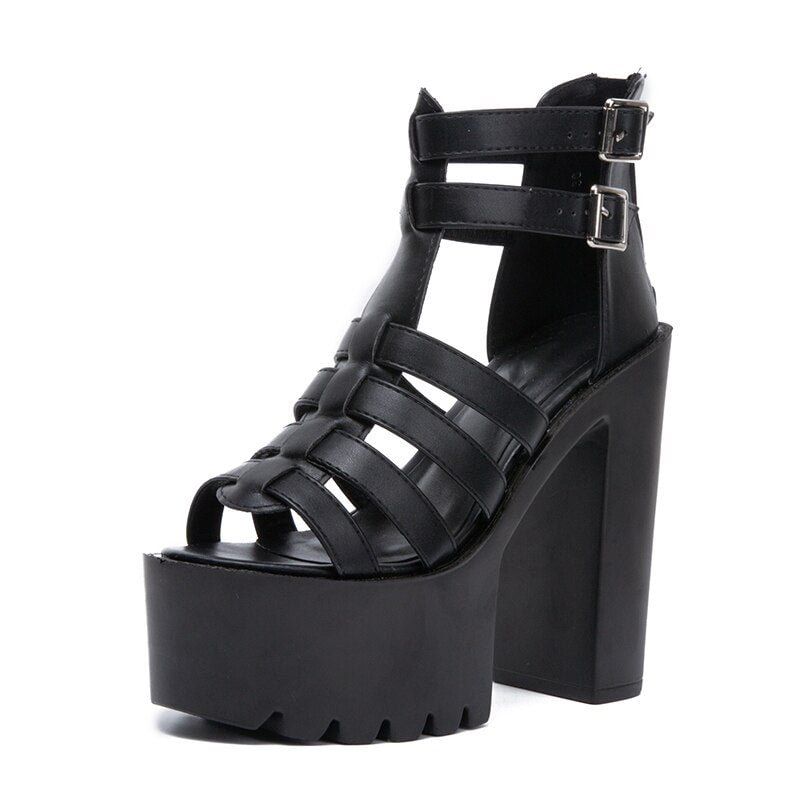 Gdgydh Open Toe Platform Sandals Women Chunky Heel Gladiator Shoes T-tied Thick Waterproof Nightclub Party High Heels Drop Ship