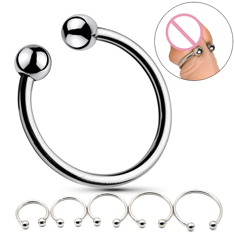 Male Metal Double Bead Penis Ring Lock Sperm Ring