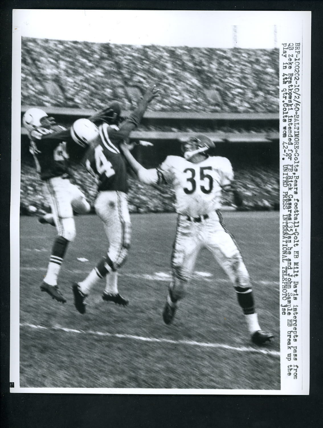 Milt Davis Johnny Sample Rick Casares 1959 Press Photo Poster painting Baltimore Colts Bears