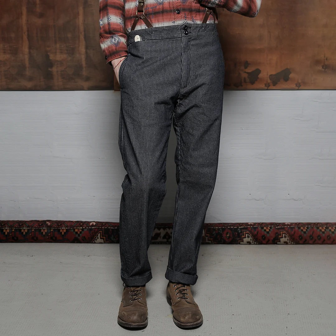 Men's Retro High Waist Striped Straight Pants