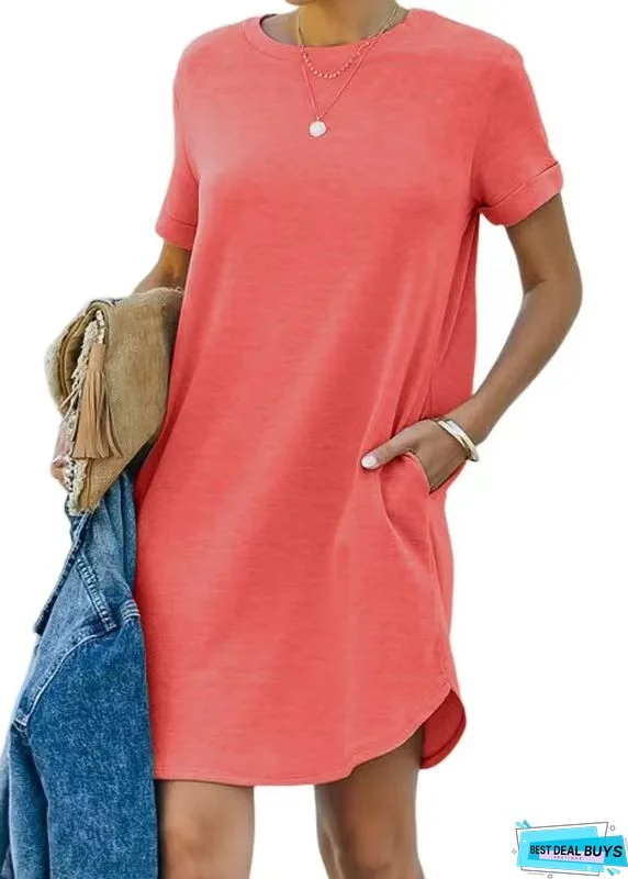 Women's T-Shirt Dress Tee Dress Short Mini Dress Black Blushing Pink Wine Khaki Gray Short Sleeve Solid Color Spring Summer Round Neck Casual