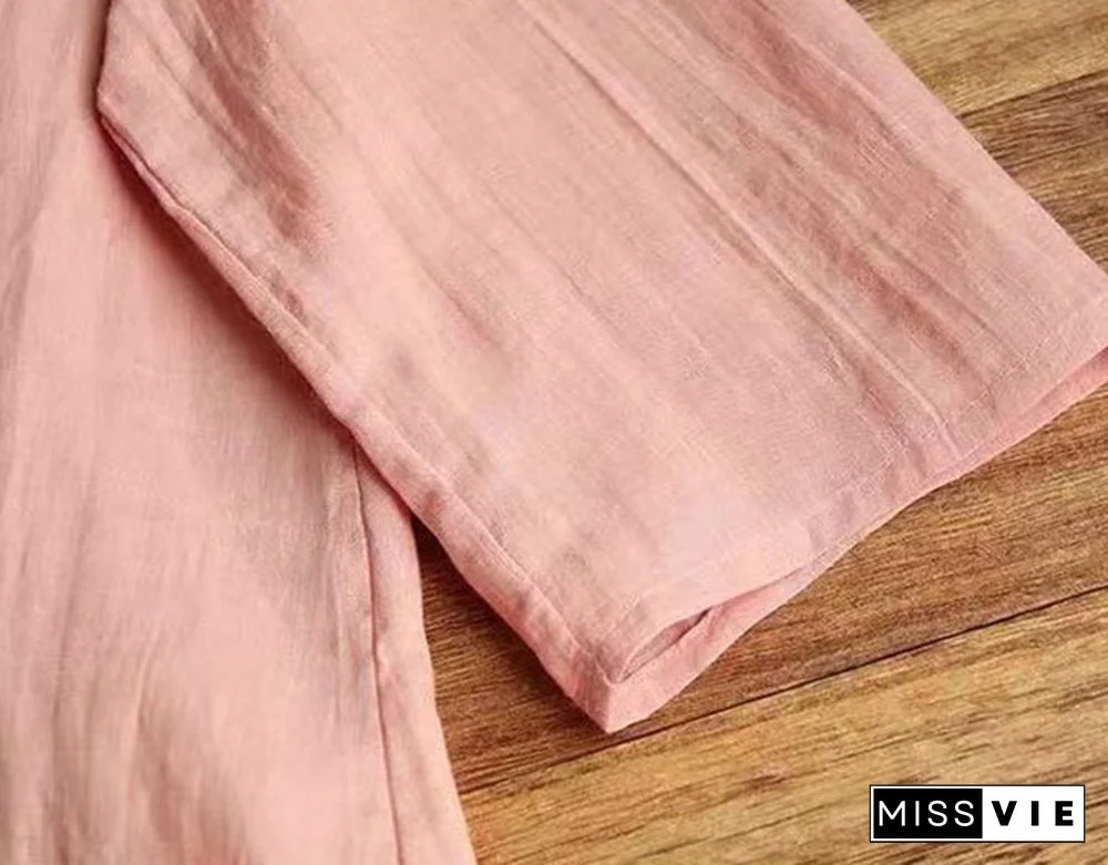 Women Spring Summer Retro Buckle Shirt Top Chinese National Style Embroidery Three Quarter Sleeve Floral Cheongsam Shirts