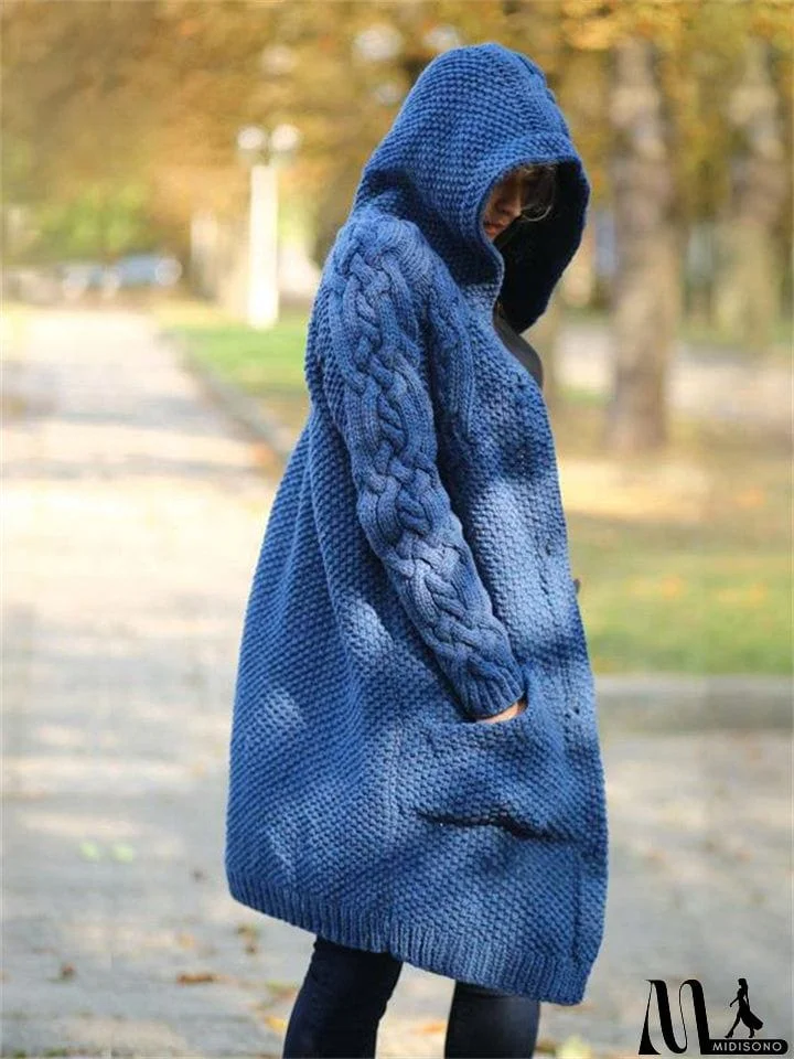 MidiSono - Women's Warm Buttoned Hooded Long Sweater Cardigan