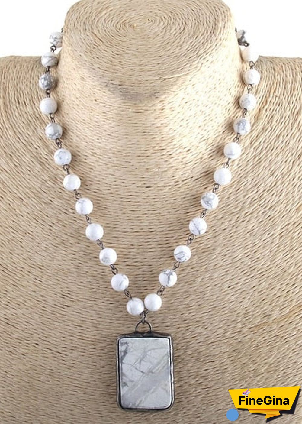 Boho Necklace, RH Jade Amazonite, Square Green Natural Stone