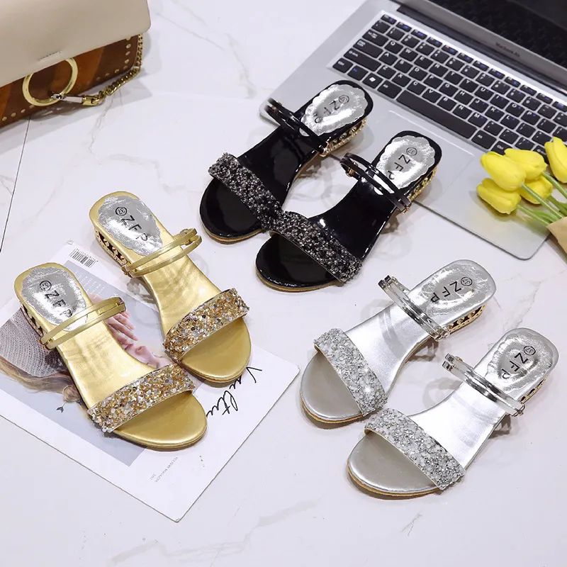 Breakj Breakj Slippers Women 2025 Summer Water Diamond Lily With A Word Wearing Fashion One Shoe Two Wearing Sandals
