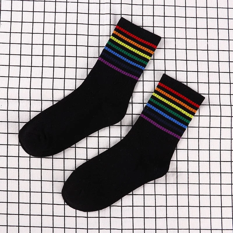 Winter Women's Socks Cotton Rainbow Stripes Fashion Warm Christmas Sox Casual Tide harajuku korean Japan style 2020 New gift
