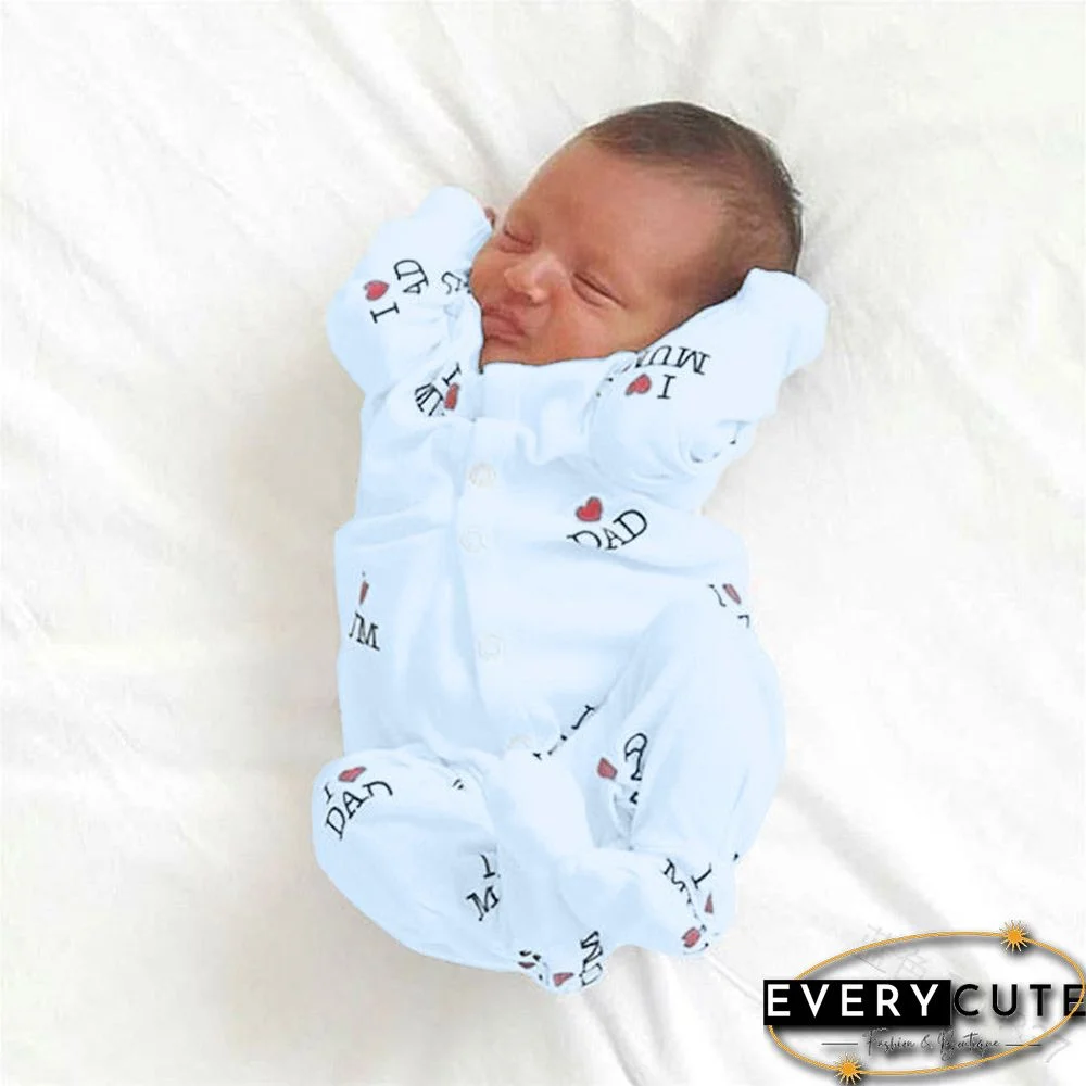 Lovely Solid Letters Printed Long-sleeve Baby Jumpsuit