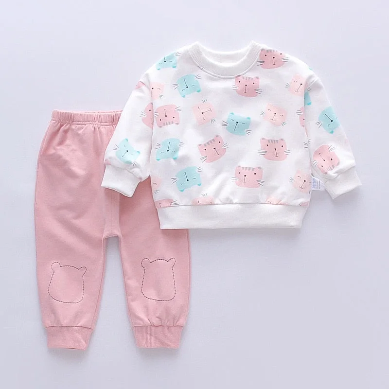 Bear Learder Baby Girl Clothes Set Cotton Toddler Kids Child Cat Catoon Sweatshirt Tops Pants 2pcs Suits Fall Autumn Costume