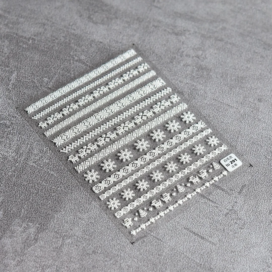1pc Winter Knit Sweater Cloth Pattern 5D Nails Decal Engraved Embossed Nail Art Adhesive Decals For New Year Valentines Gifts-Nail Inspo