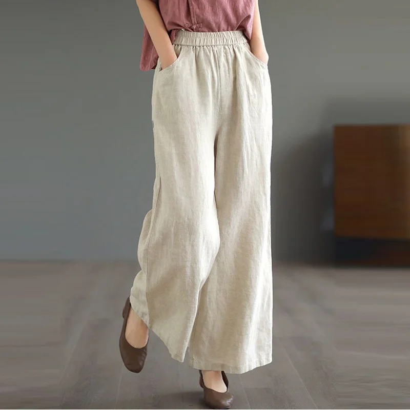 Uveng Uveng Retro Cotton-Shed Broad Leg Trousers Women's Large-Size Fashion Pure Spring And Summer New Thin Straight Trousers Trousers