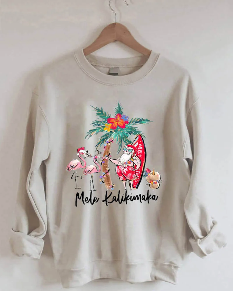 Mele Kalikimaka Hawaii Santa Flamingo Sweatshirt