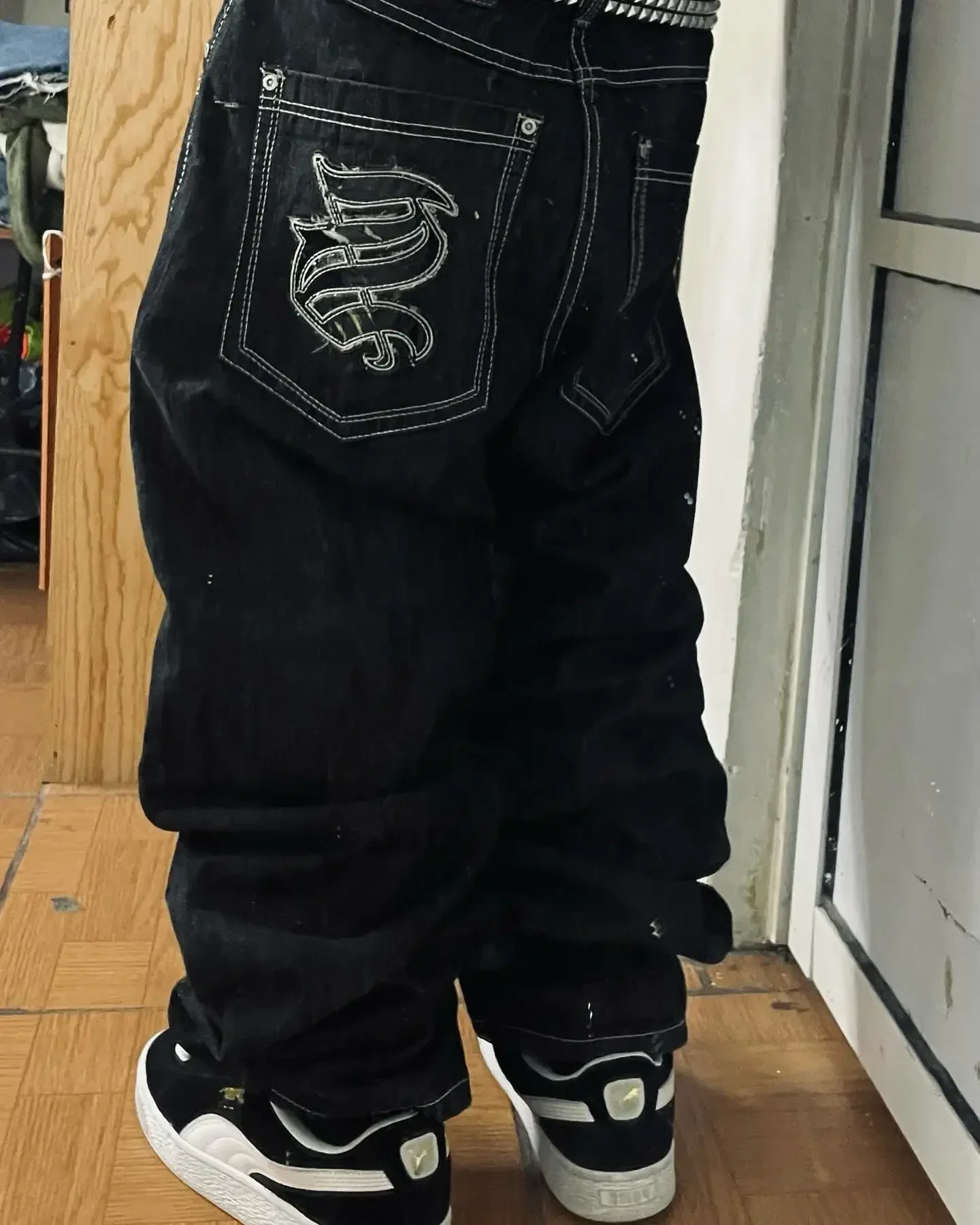 Erpret Y2K Southpole Baggy Jeans American Retro Gothic Graphic Embroidery Denim Jeans Women Harajuku Hip-Hop Wide Leg Pants Street Wear