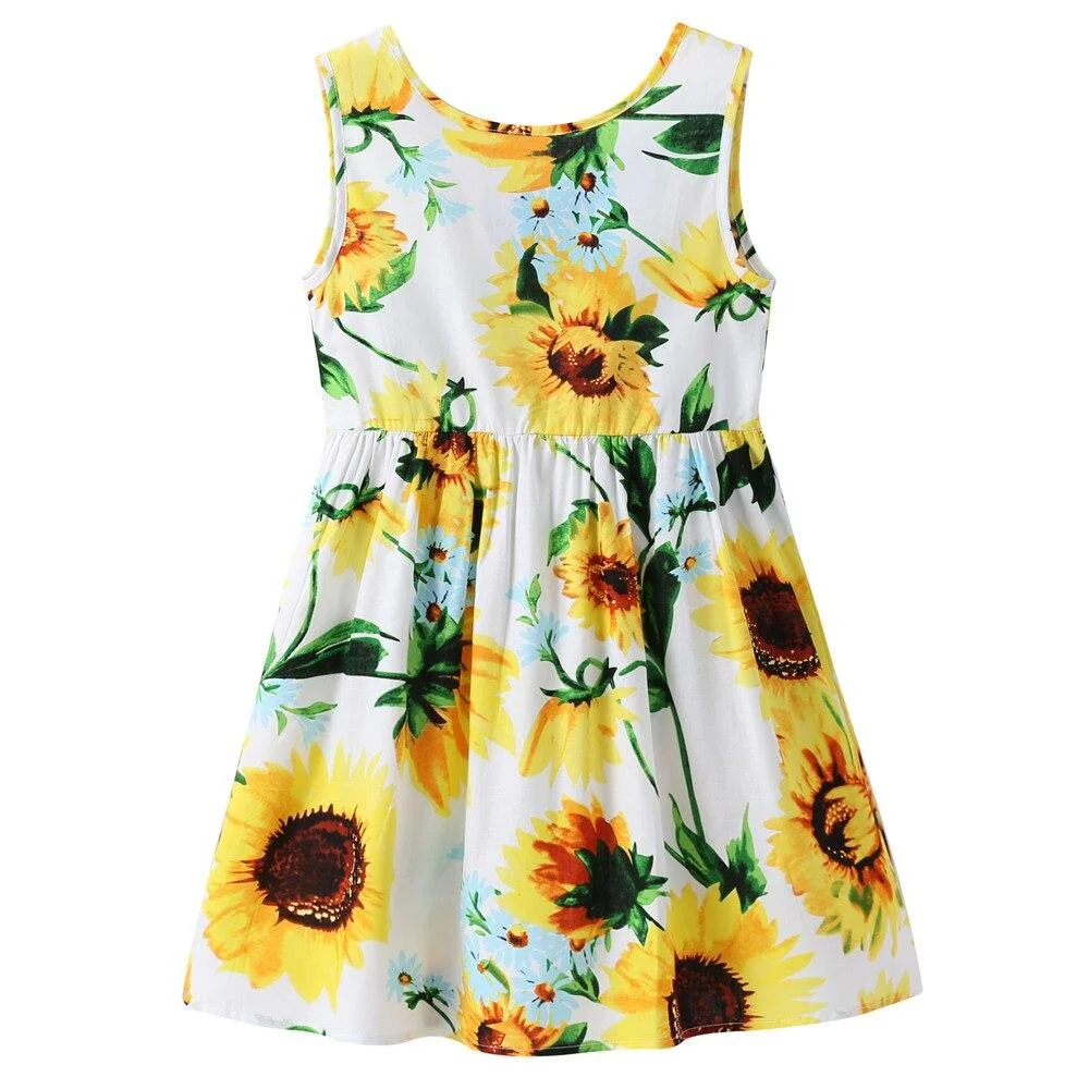Girls Dress 2021 Summer Kids Clothes Children Sleeveless Flower Print Princess Dress Elegant 1 2 3 4 5 6 7 Year Girl Dress