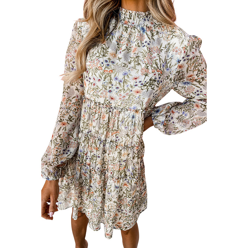 Mature Women Loose High Waist Floral Print Skirt Dress