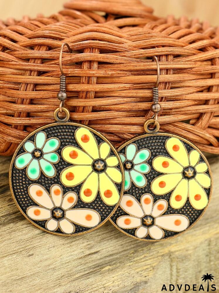 Flower Design Round Drop Earrings