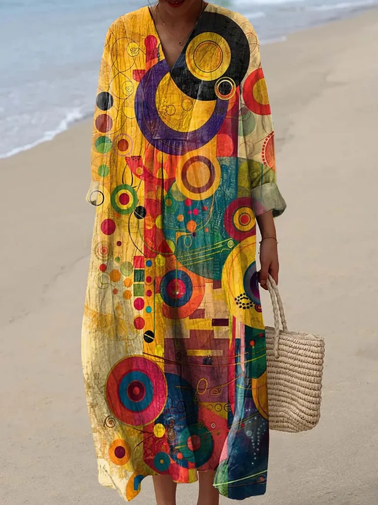 Women's Abstract Geometric Pattern Art Print Cotton Dress