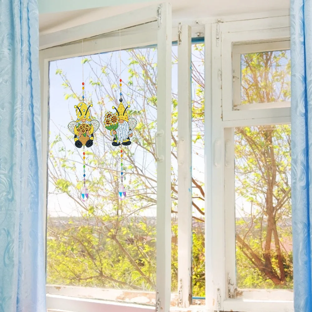 2pcs Crystal Light Catcher Diamond Painting Sunflower Gnome Hanging(Double-Sided)