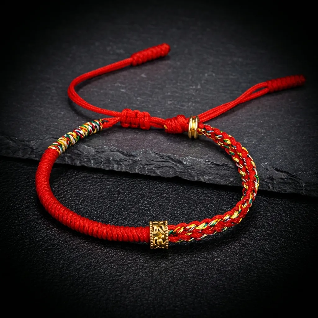 JiStones Artisan Red String Protection Bracelet - Handmade Vajra Knot with Copper Accents Imperial Red-Standard (Adjustable Fit)