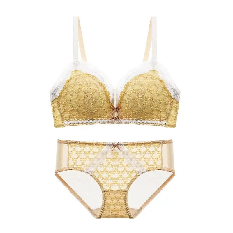 Japanese Style Cotton Bra Briefs Set Sexy Lace Bra Fashion Push Up Brassiere Seamless Comfort Panties Female Sexy  Lingerie Set