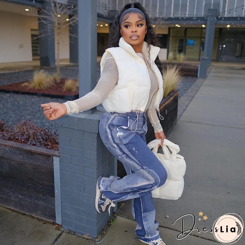 Zip Up Stand Collar Padded Puffy Vest Jackets