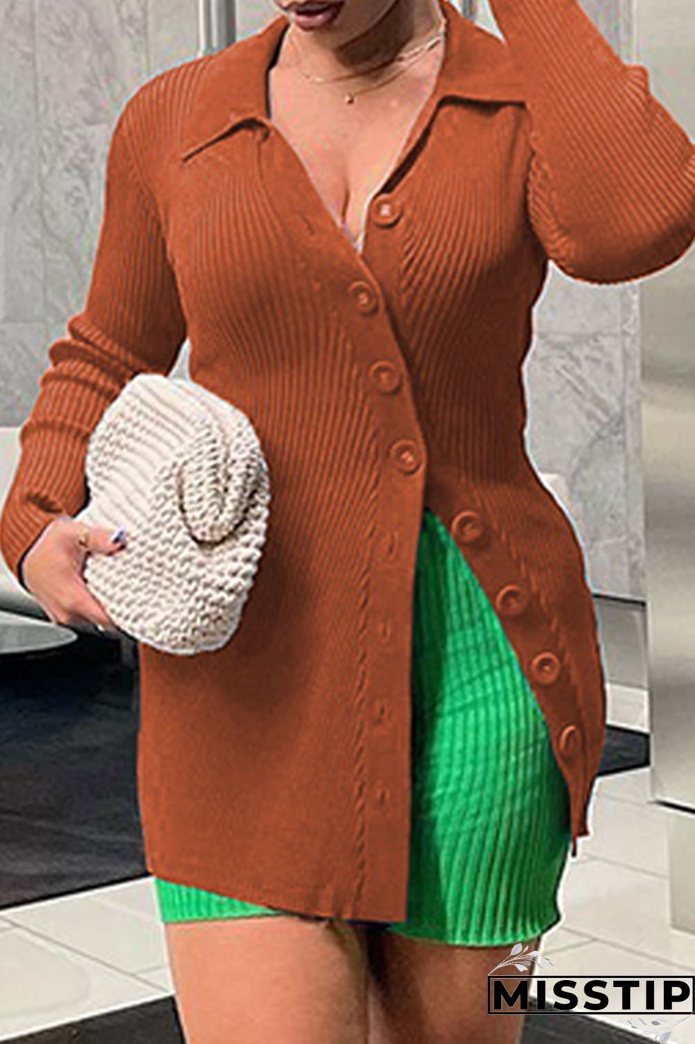 Earth Yellow Casual Solid Patchwork Buttons Turndown Collar Tops