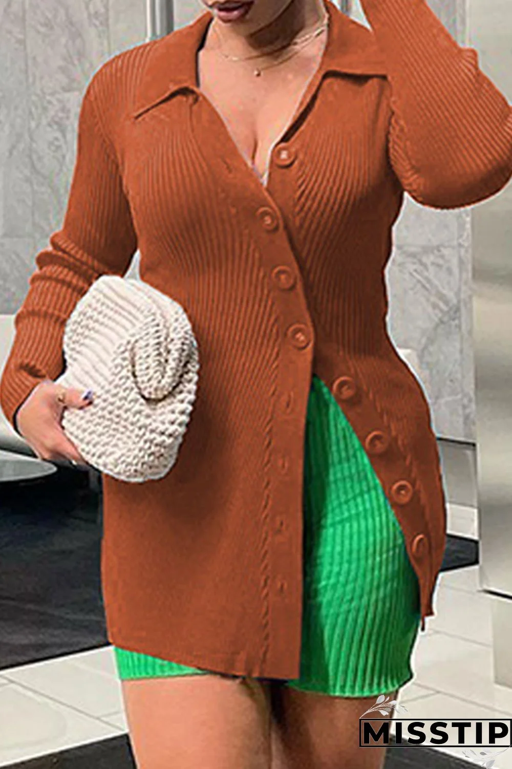 Earth Yellow Casual Solid Patchwork Buttons Turndown Collar Tops