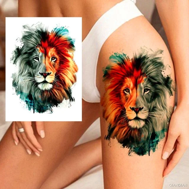 Large Tiger Lion Black Flower Fake Tattoo Sticker For Women Rose Fox BirdTemporary Tattoos DIY 3D Water Transfer Tatoos Girl Man