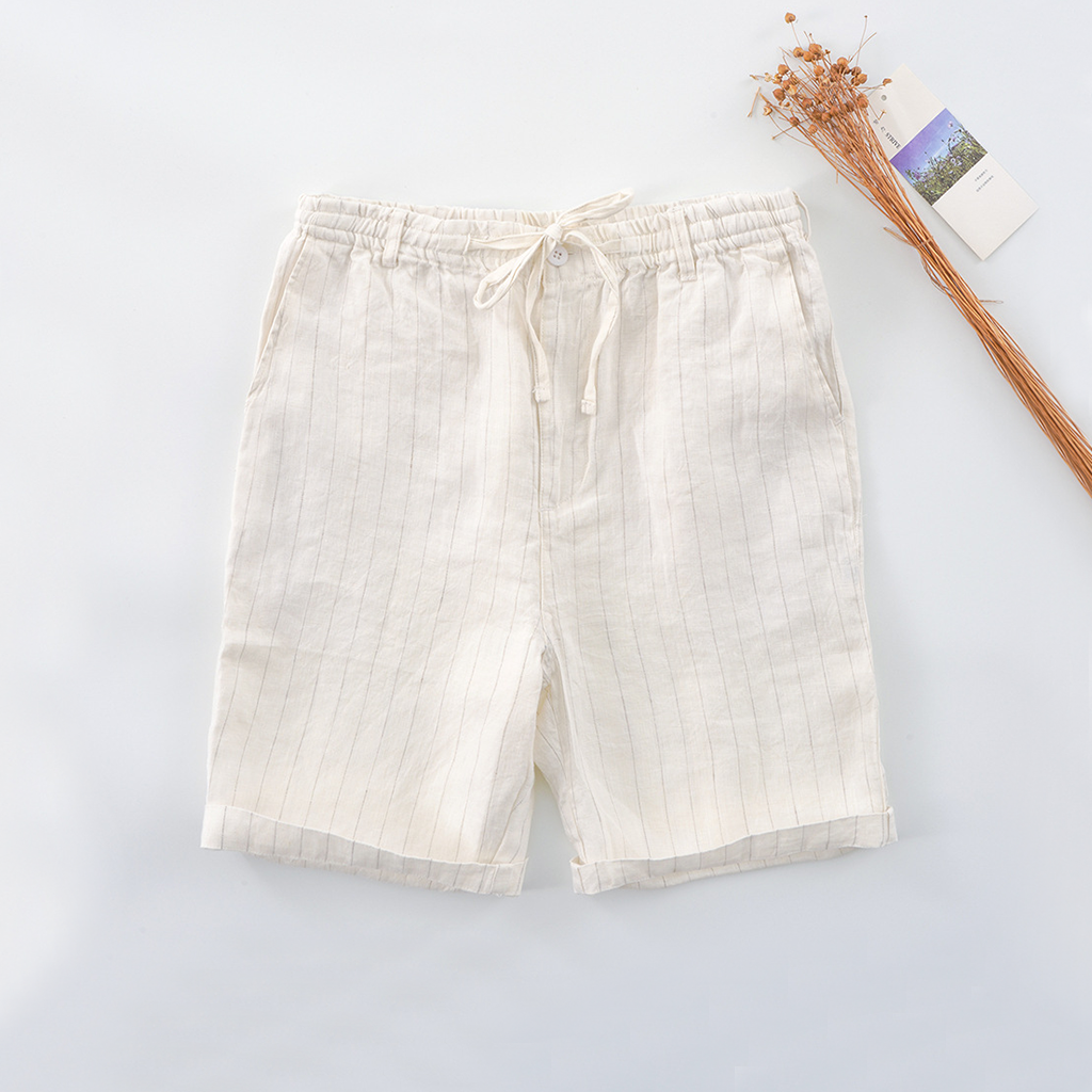 100% European Linen Men's Casual Beach Shorts REAL SILK LIFE