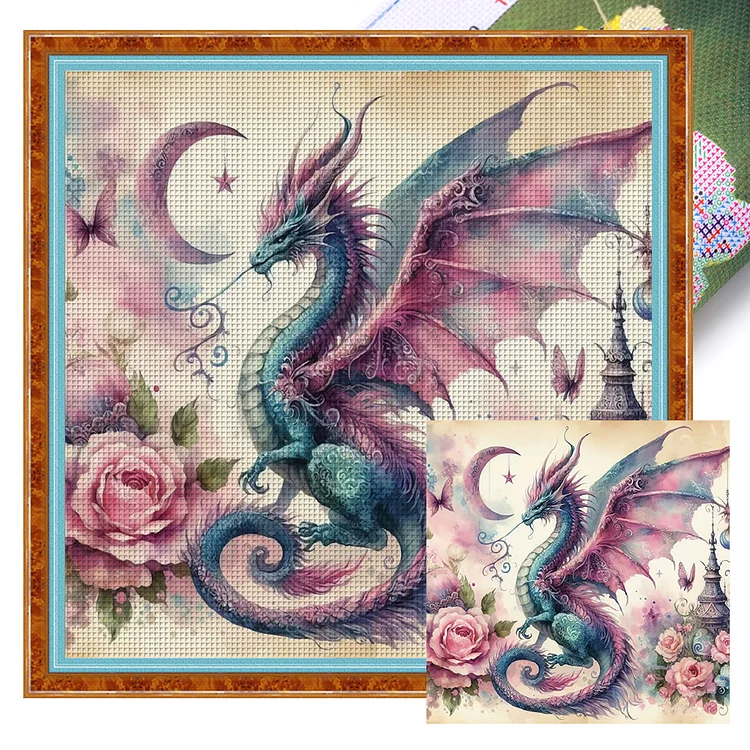 Vintage Rose Pterosaur (40*40cm) 14CT Stamped Cross Stitch gbfke