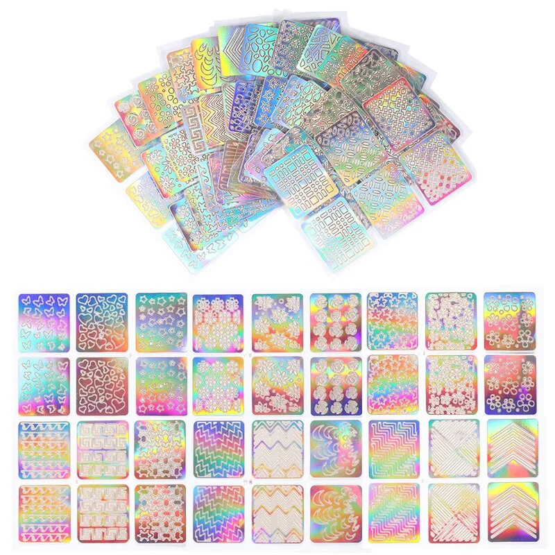 24 Sheets/Set Hollow Nail Art Transfer Stickers Stylish Self-adhesive Nail Art Decals Manicures DIY Decoration Accessories-Nail Inspo