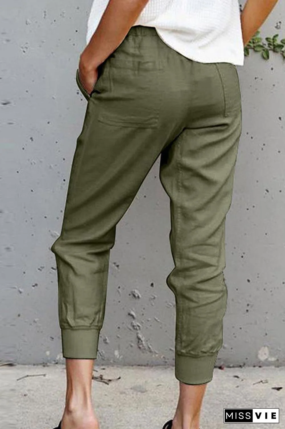 Casual Solid Lace-up Slim Cropped Trousers