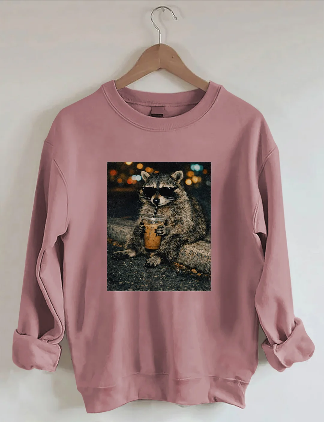 Funny Raccoon Drinking Iced Coffee Sweatshirt