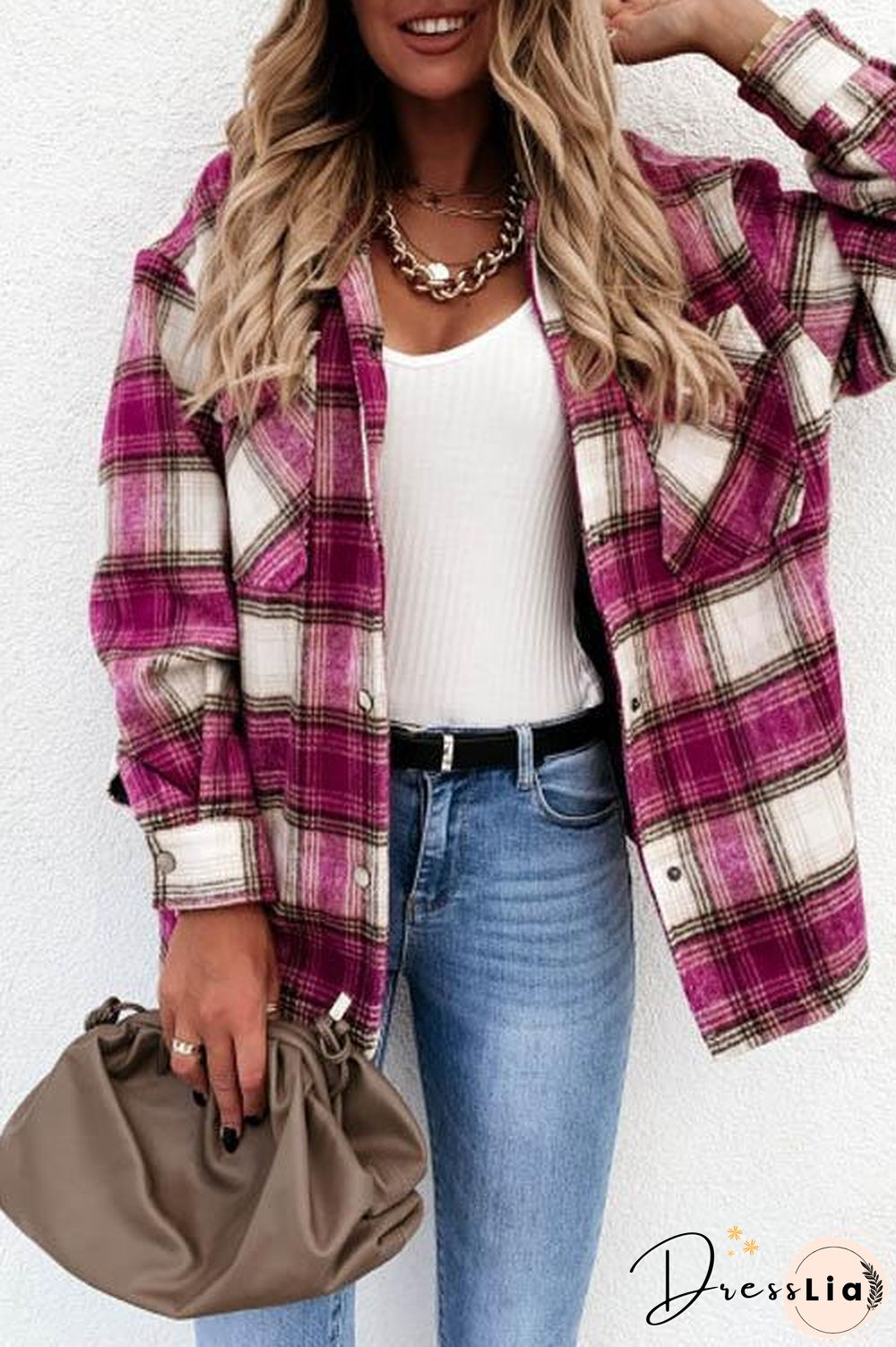 Grid Plaid Casual Button Shirt Coat