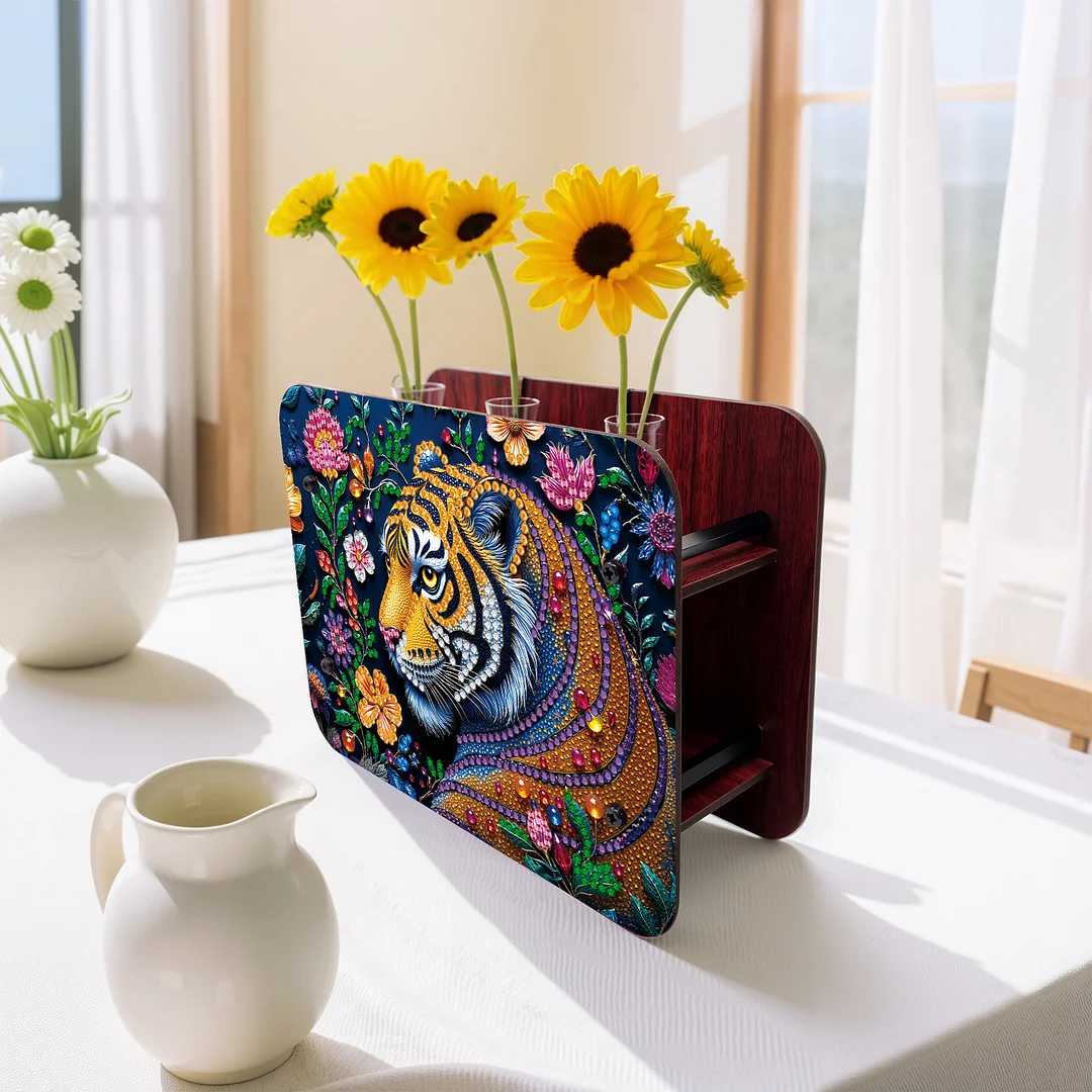 Gem Tiger DIY Diamond Painting Wooden Tube Vase for Adults Gift Idea Home Decor