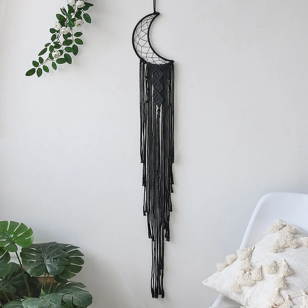 Black Sun Moon Dream Catcher Nordic Macrame Dreamcatcher With Crystal Wall Room Home Decor Yard Garden Bedroom Decoration