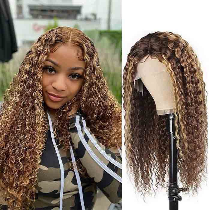 30 Inch Highlight Ombre Lace Front Wig Curly Human Hair Wigs 4/27 Colored Deep Wave Lace Closure Wigs For Women US Mall Lifes