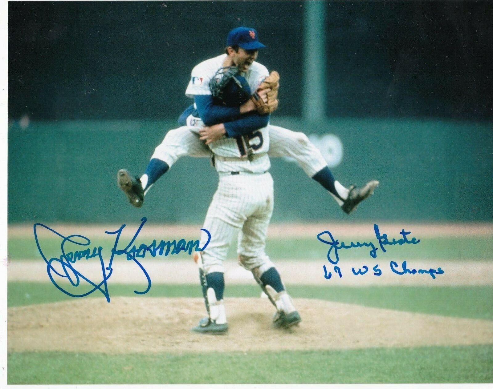 JERRY KOOSMAN / JERRY GROTE NEW YORK METS 1969 WS CHAMPS ACTION SIGNED 8x10