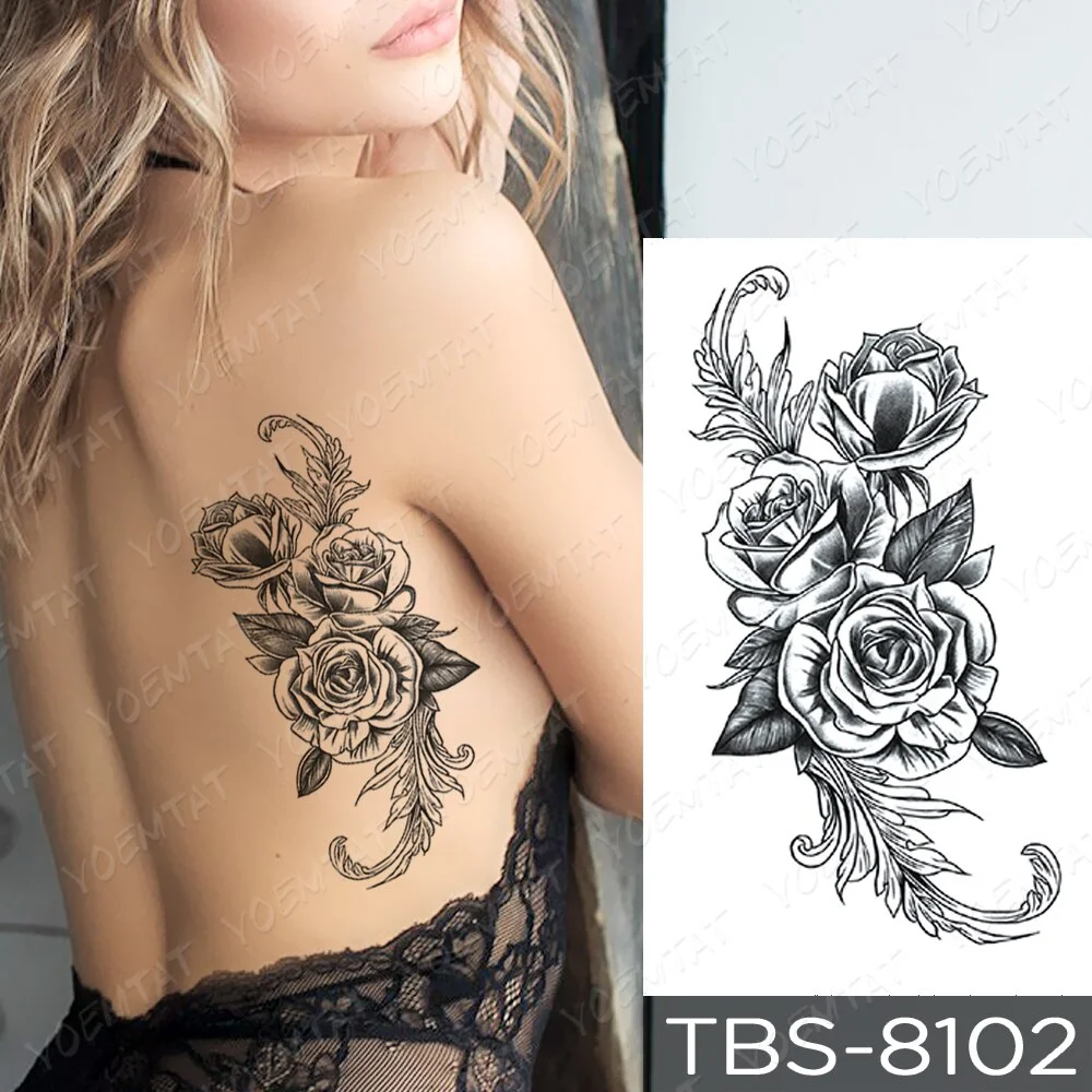 Waterproof Temporary Tattoo Sticker Rose Feather Dreamcatcher Flash Tattoos Lace Snake Peony Body Art Arm Fake Tatoo Women Men