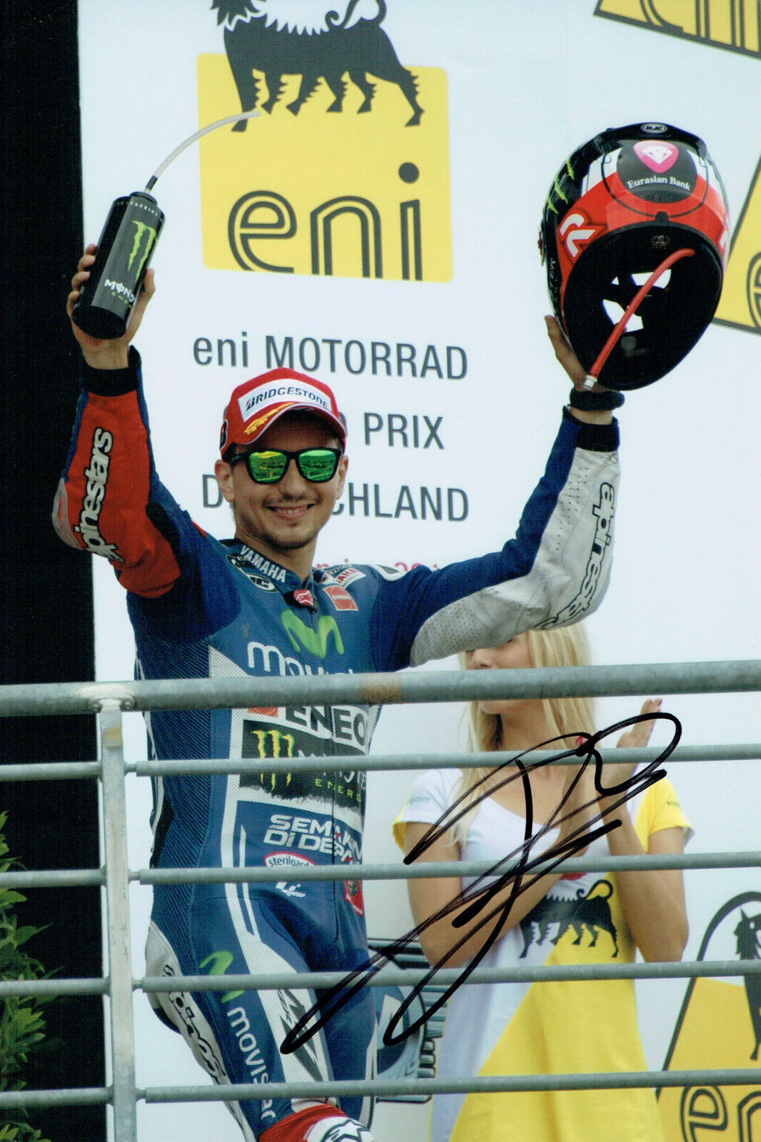 Jorge LORENZO SIGNED YAMAHA MOTOGP 12x8 Podium Photo Poster painting AFTAL COA Autograph