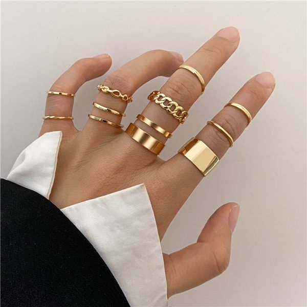Rings Set for Women Girls Punk Hiphop Geometric Simple Finger Rings Fashion Jewelry - Shop Trendy Women's Fashion | TeeYours