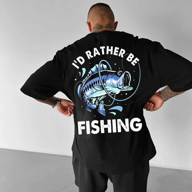 Oversized Fishing Printed Casual T-shirt