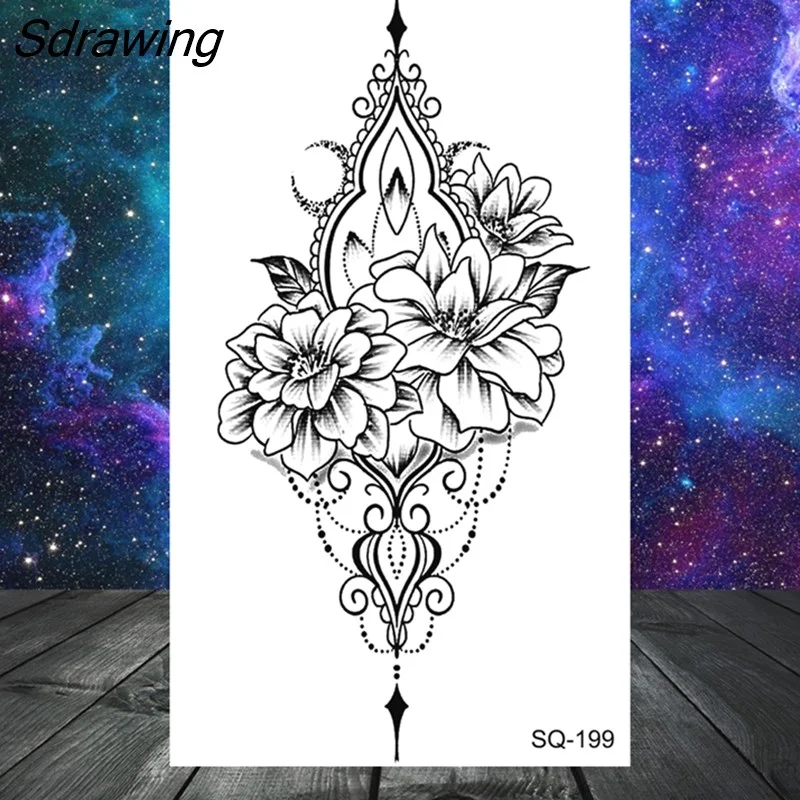 Sdrawing Mountain Temporary Tattoos For Women Adult Crown Wings Butterfly Flower Cros Henna Fake Tattoo Small Tatoo Paper