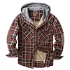 Men's Thicken Plaid Shirt Fleece-Lined Plus Size Windproof Hooded Jacket Coat