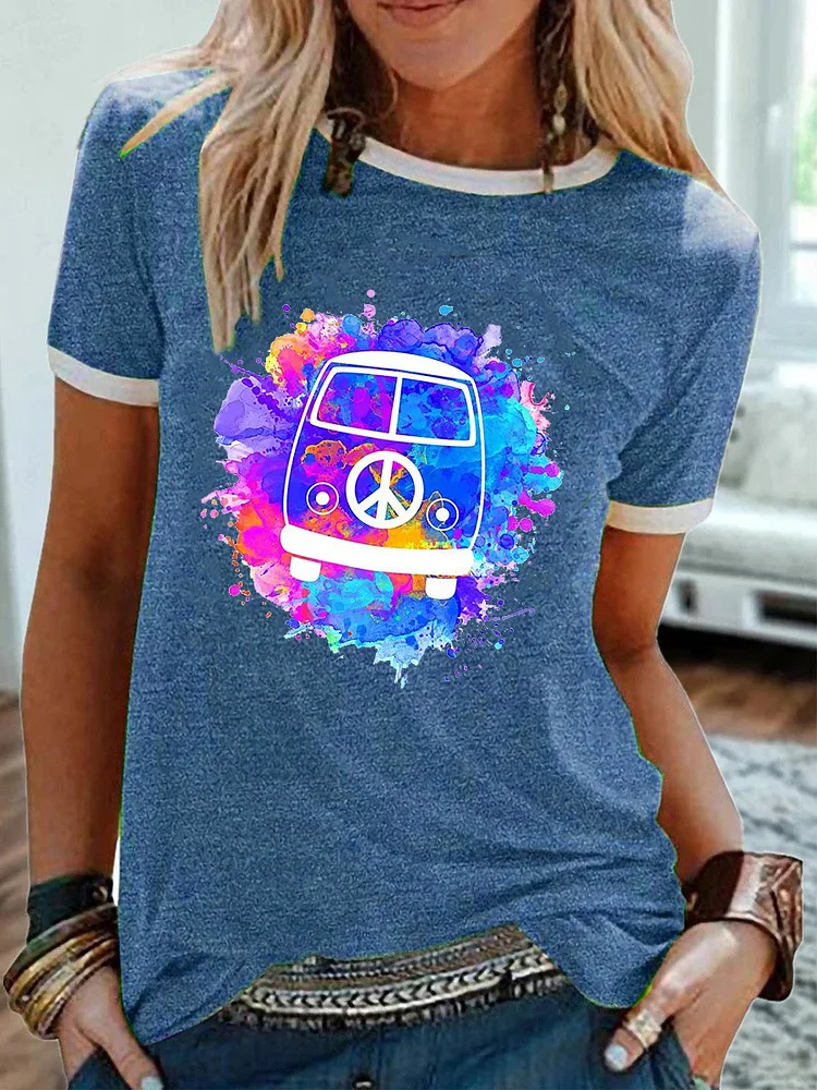 Bestdealfriday Hippie Peace Bus Graphic Tee
