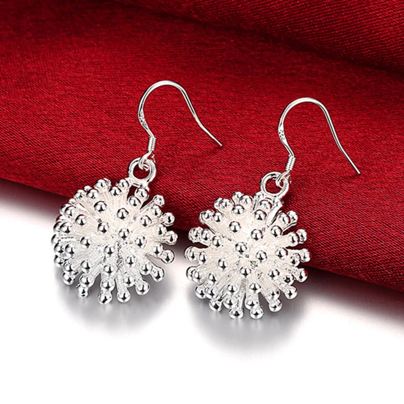 DOTEFFIL 925 Sterling Silver Coral Fireworks Drop Earrings For Woman Jewelry