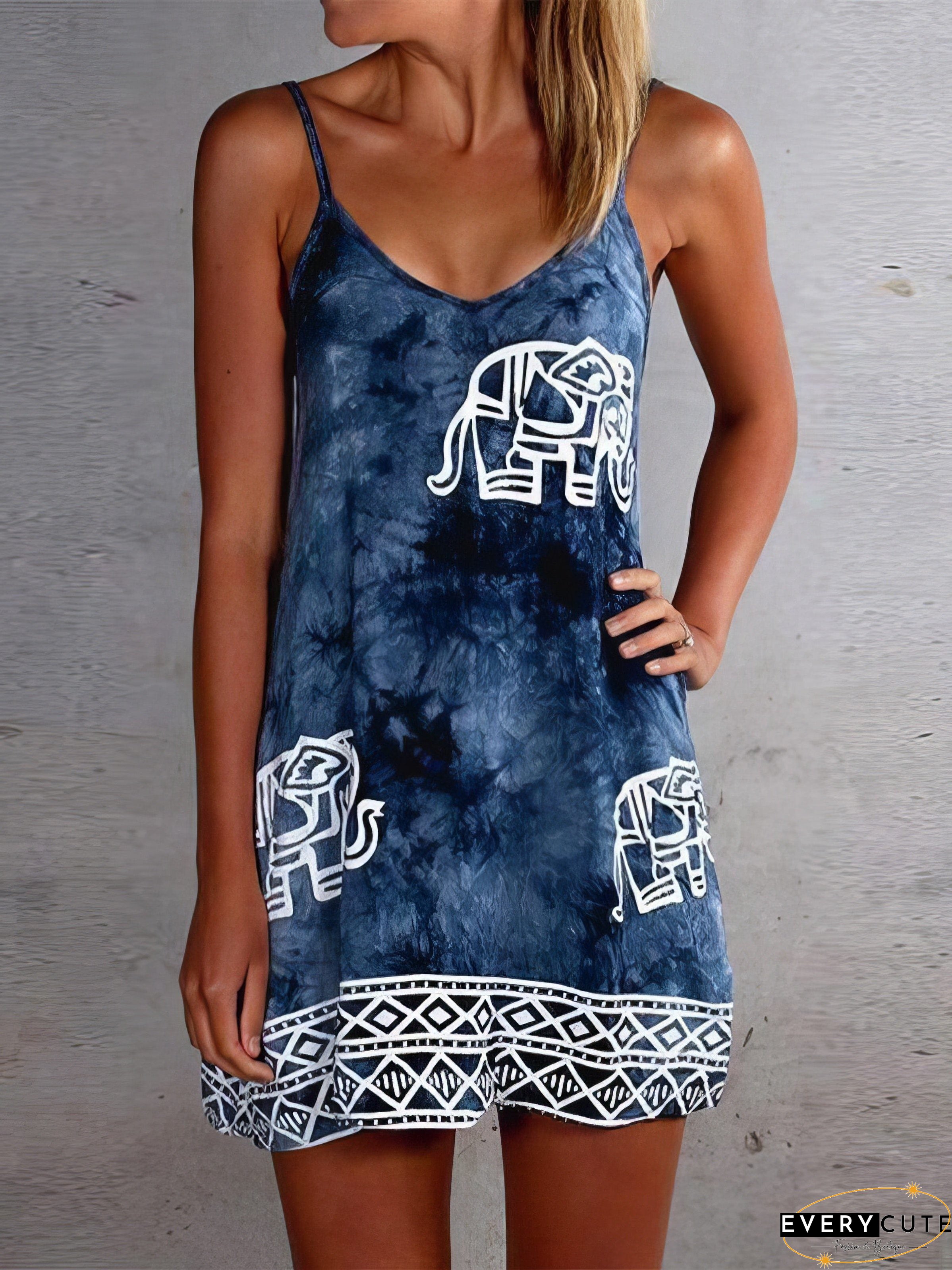 Elephant Print Tie-dye Sleeveless Skirt