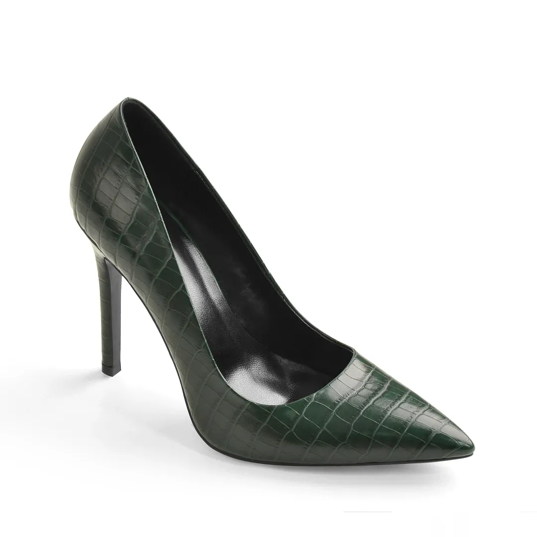 4.13" Darkseagreen Pointed Toe Stone Patent Leather High Heels Stiletto Pumps-vocosishoes